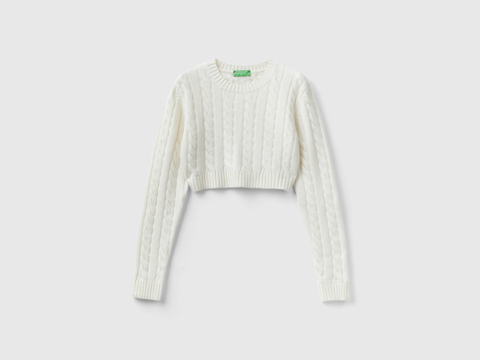 Maglia cropped con trecce da donna bianco | Benetton Outlet