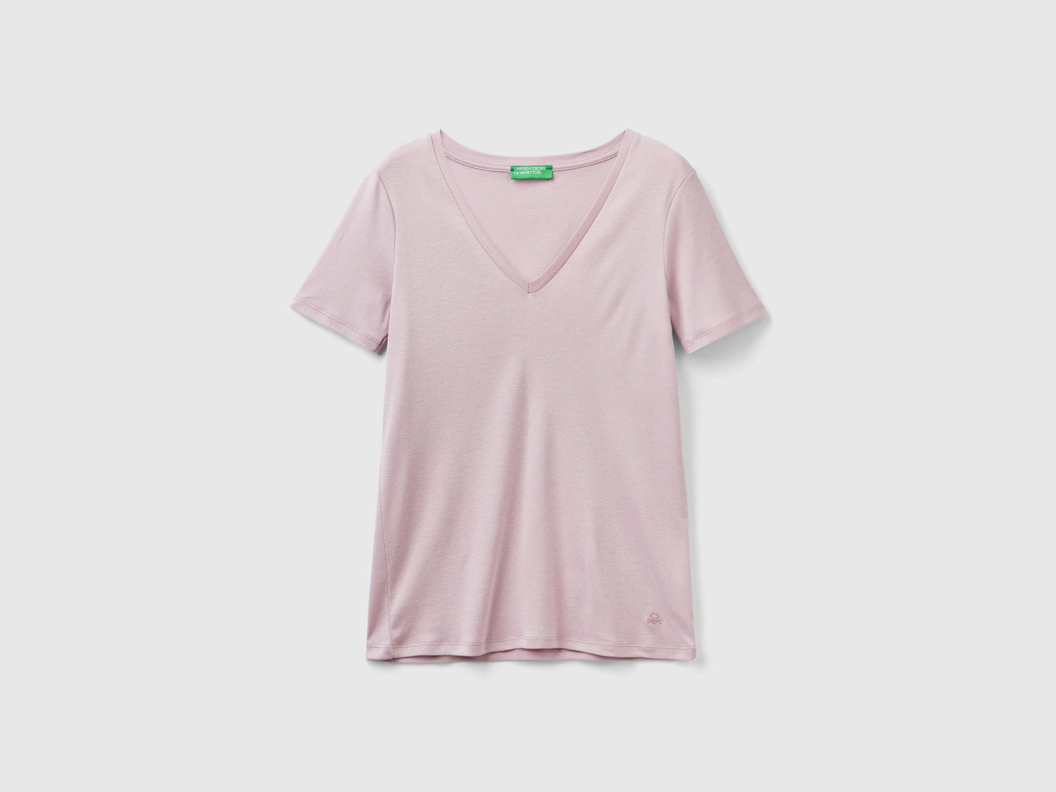 T-shirt in puro cotone con scollo a V da donna lilla | Benetton Outlet