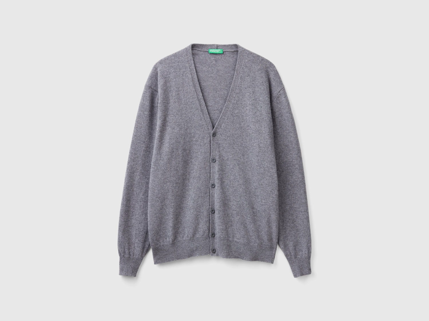 Cardigan scollo a V in pura lana Merino da uomo grigio scuro | Benetton Outlet