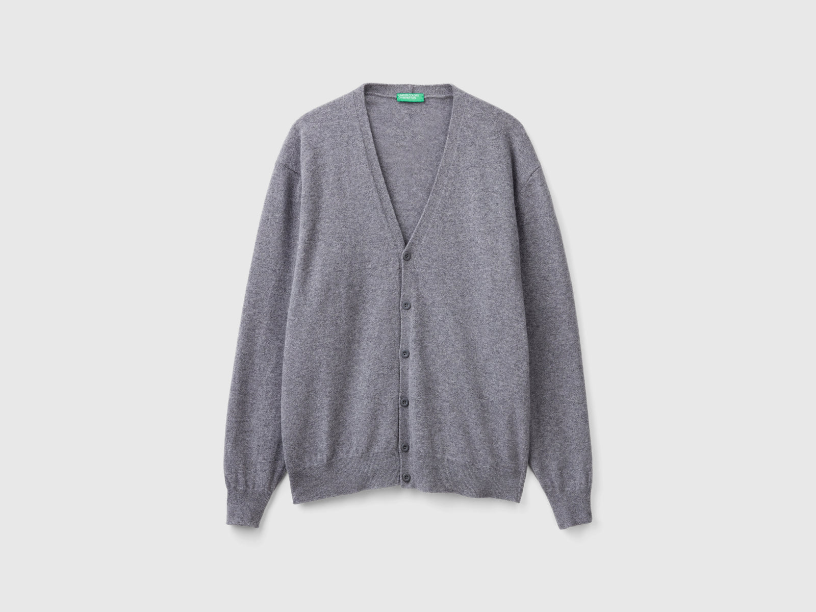 Cardigan scollo a V in pura lana Merino da uomo grigio scuro | Benetton Outlet