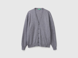 Cardigan scollo a V in pura lana Merino