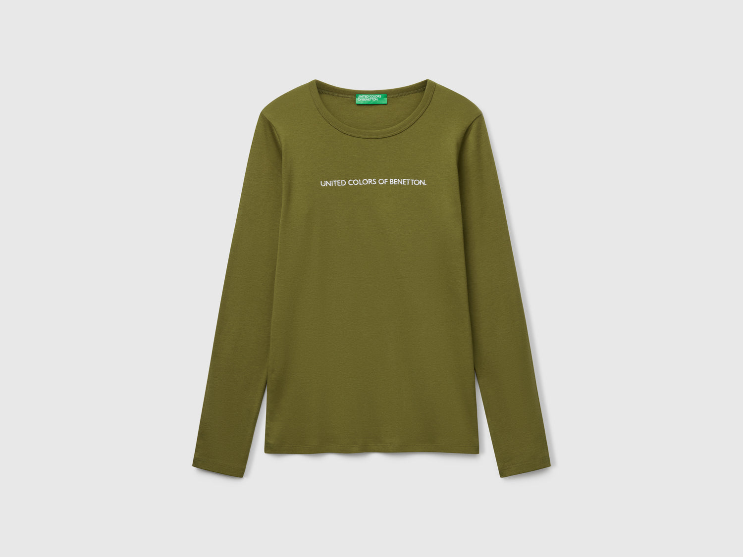 T-shirt a manica lunga 100% cotone da donna verde militare | Benetton Outlet