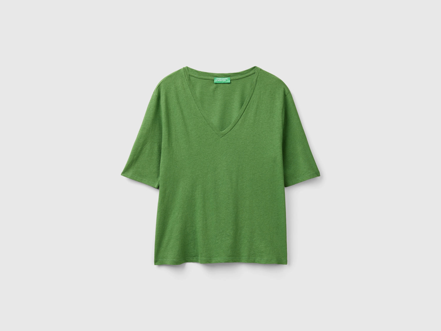 Maglietta in misto cotone e lino da donna verde militare | Benetton Outlet