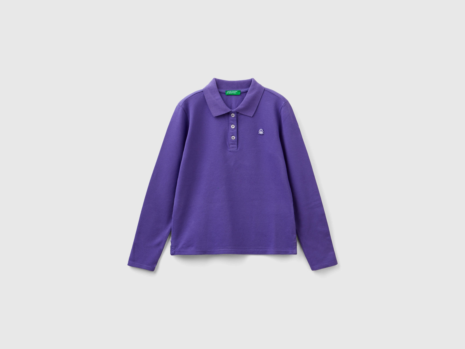 Polo manica lunga in cotone bio da bambina viola | Benetton Outlet
