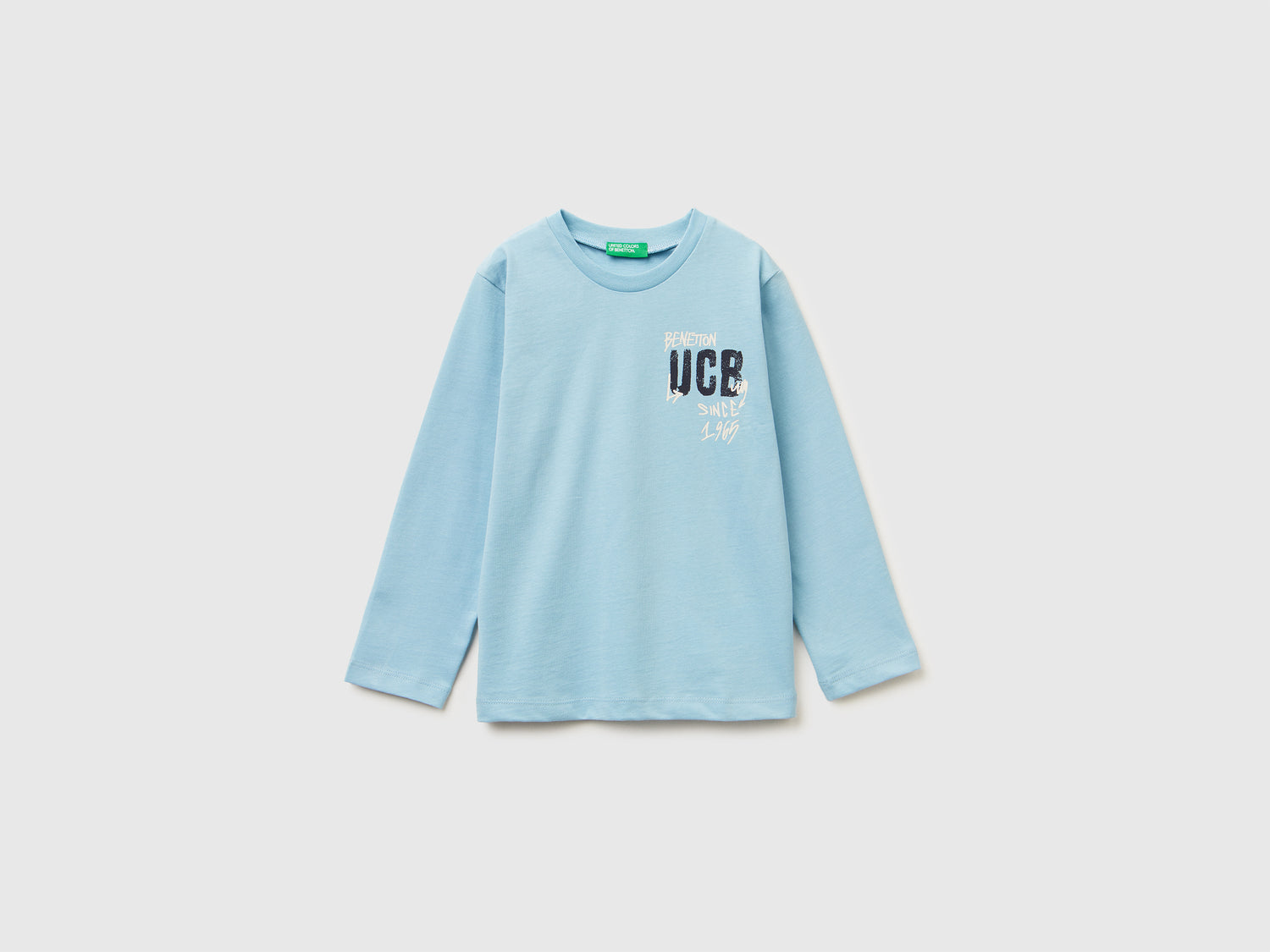 Maglietta girocollo in caldo cotone da bimbo azzurro | Benetton Outlet