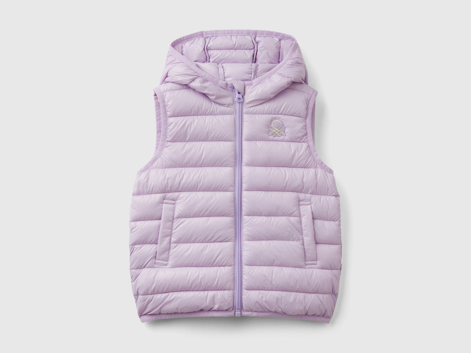 Gilet imbottito con cappuccio da bimba lilla | Benetton Outlet