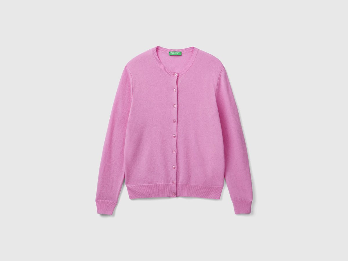 Cardigan girocollo in pura lana Merino