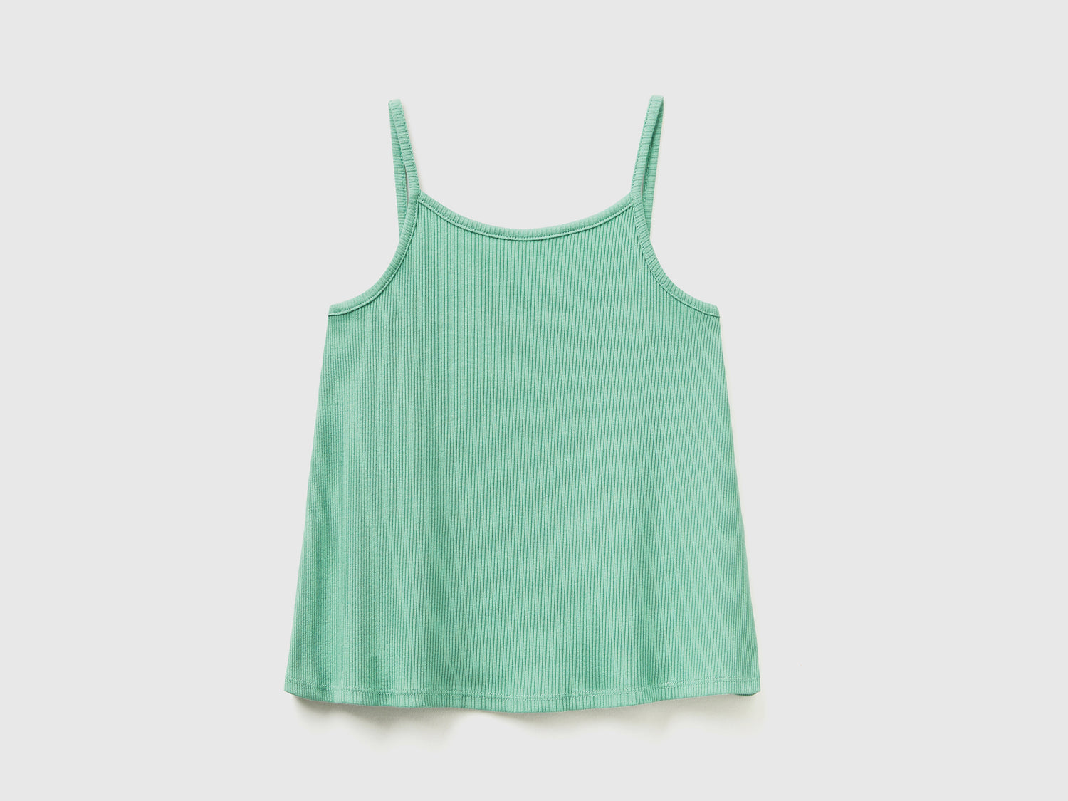 Top smanicato a costine di cotone elasticizzato da bambina verde chiaro | Benetton Outlet