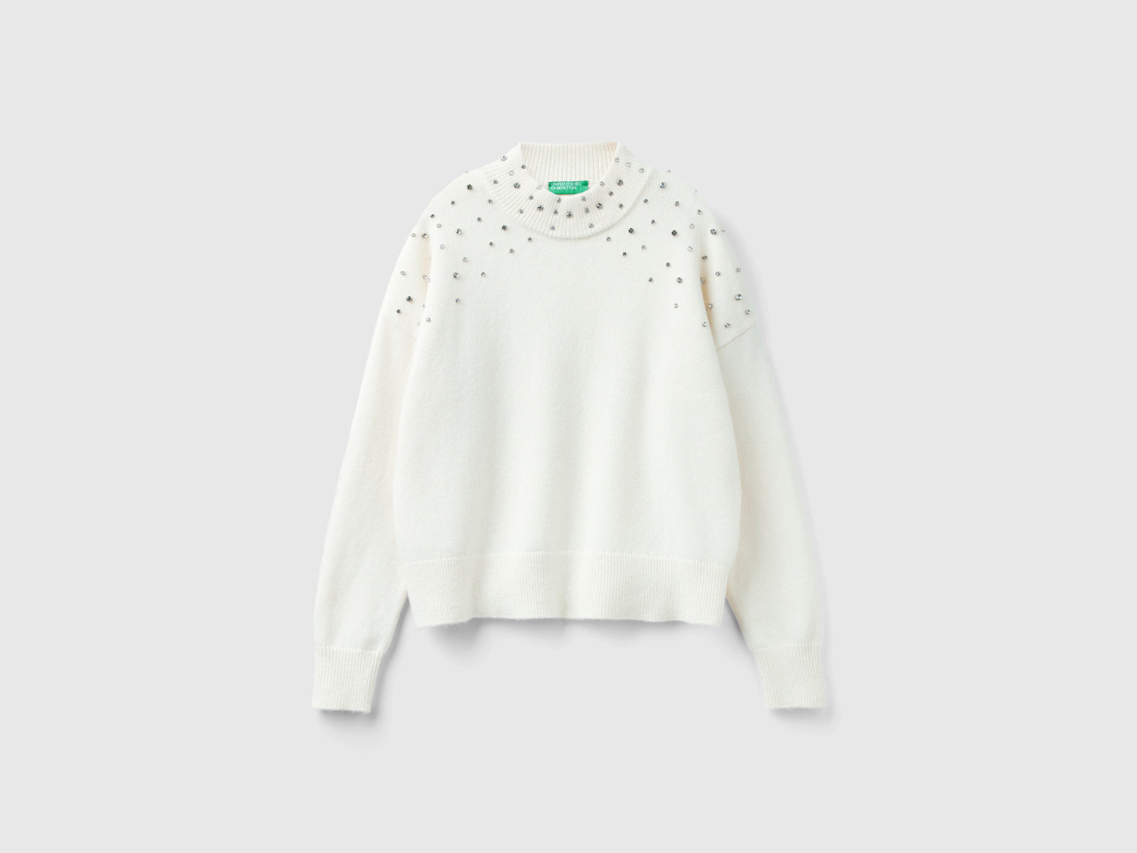 Rhinestone mock-neck top da donna bianco panna | Benetton Outlet