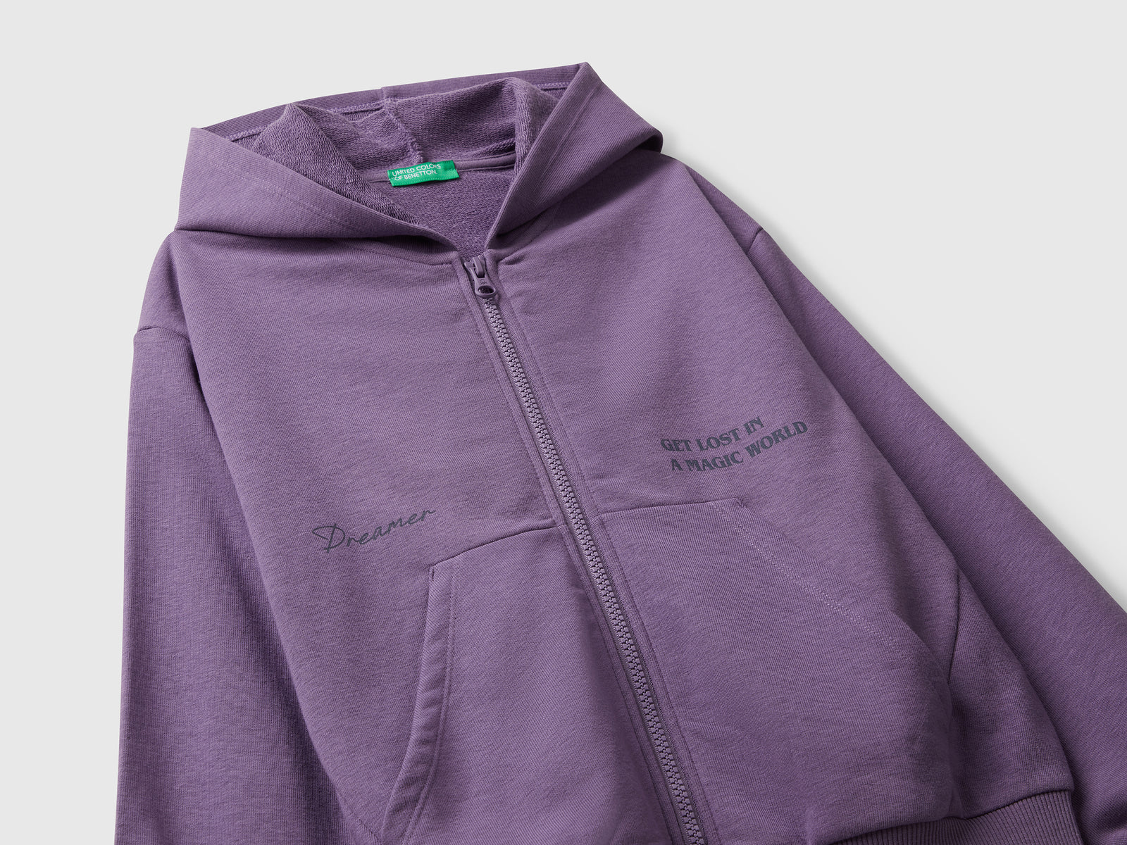 Felpa con zip e stampa da bambina viola 3 | Benetton Outlet