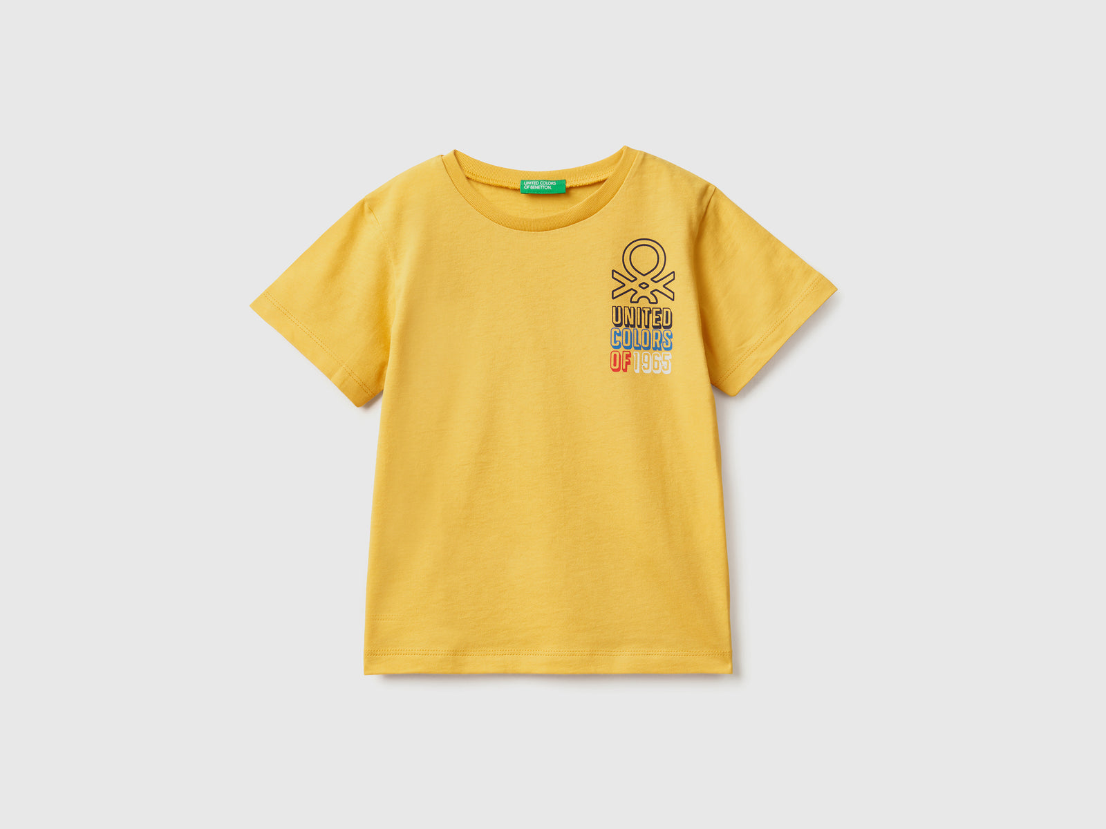 Maglietta girocollo a manica corta in puro cotone da bimbo giallo | Benetton Outlet