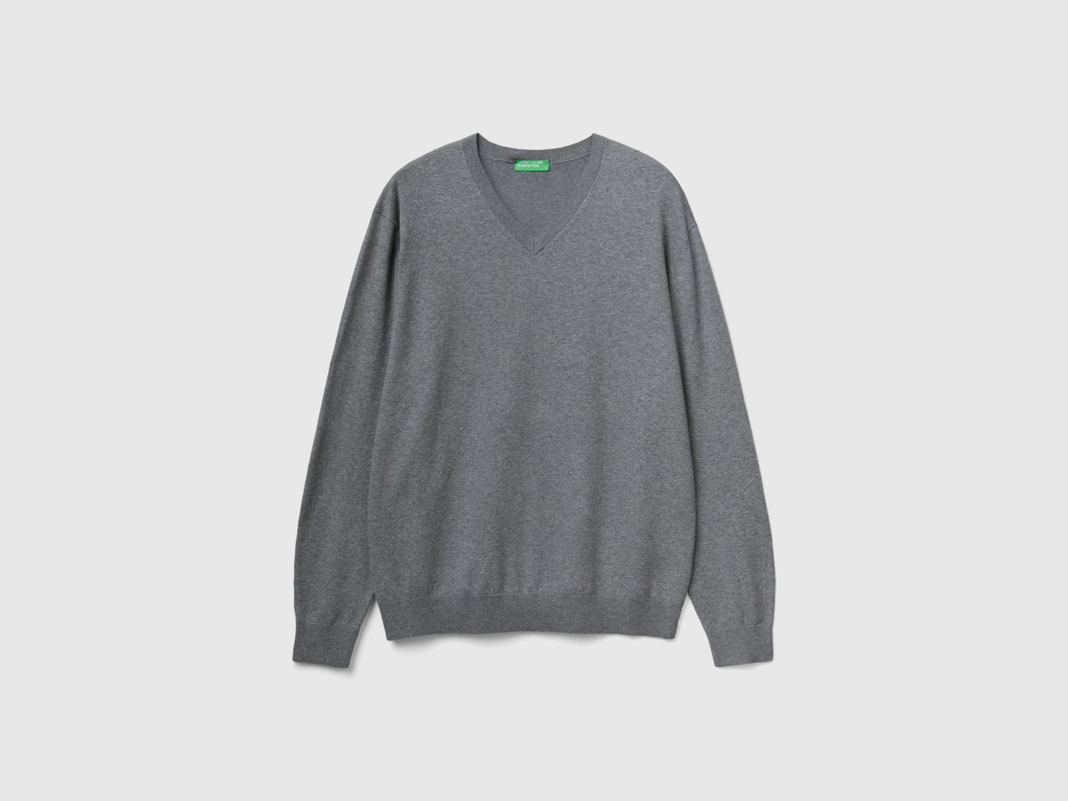 Maglia scollo a V in misto cotone leggero da uomo grigio scuro | Benetton Outlet