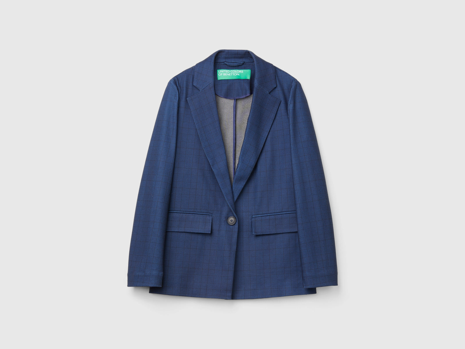 Unlined tartan blazer da donna blu scuro | Benetton Outlet