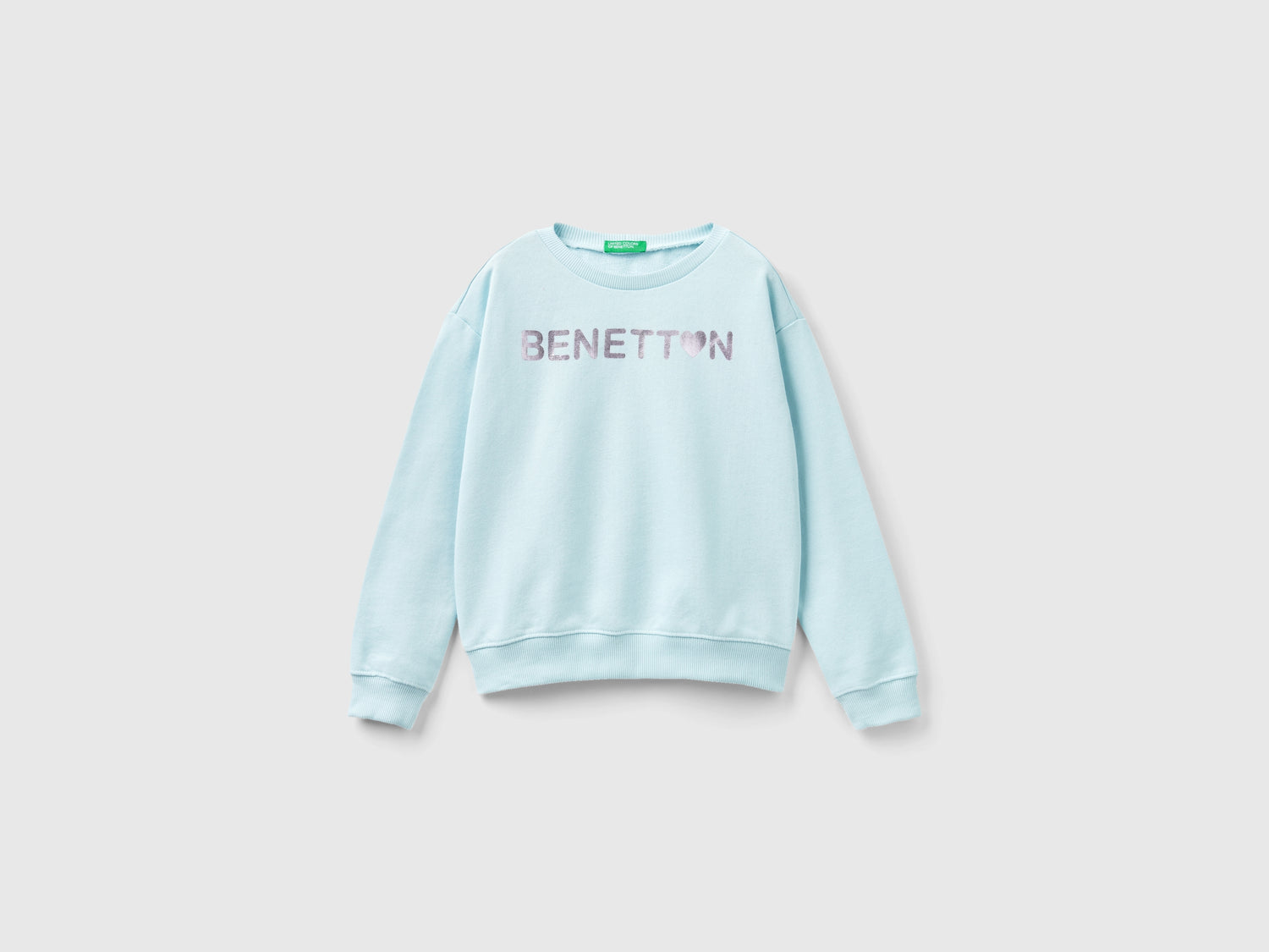 Felpa 100% cotone con logo da bambina azzurro | Benetton Outlet