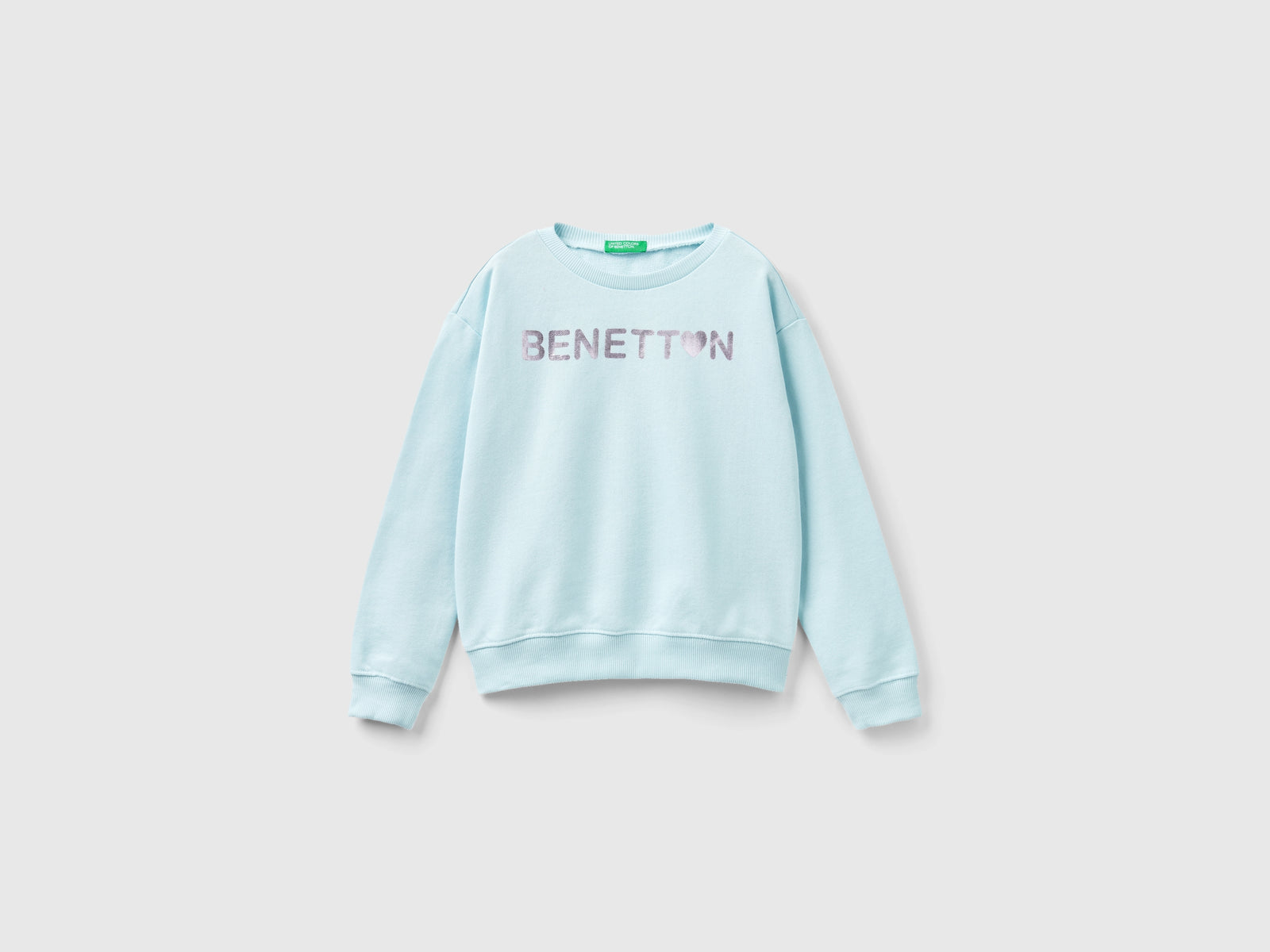 Felpa 100% cotone con logo da bambina azzurro | Benetton Outlet