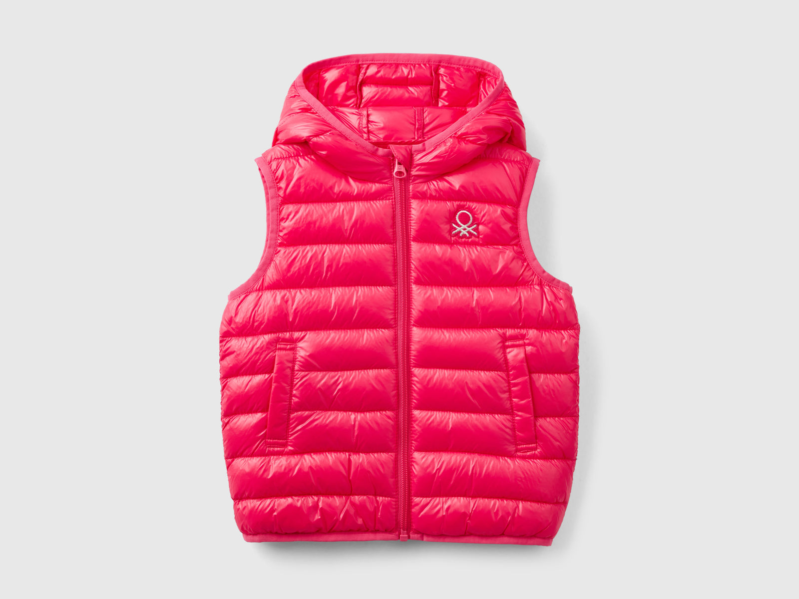 Gilet imbottito con cappuccio da bimba fucsia | Benetton Outlet