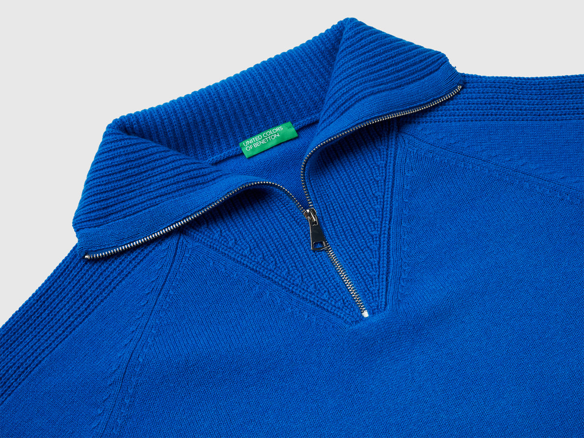 Maglia con mezza zip 100% lana