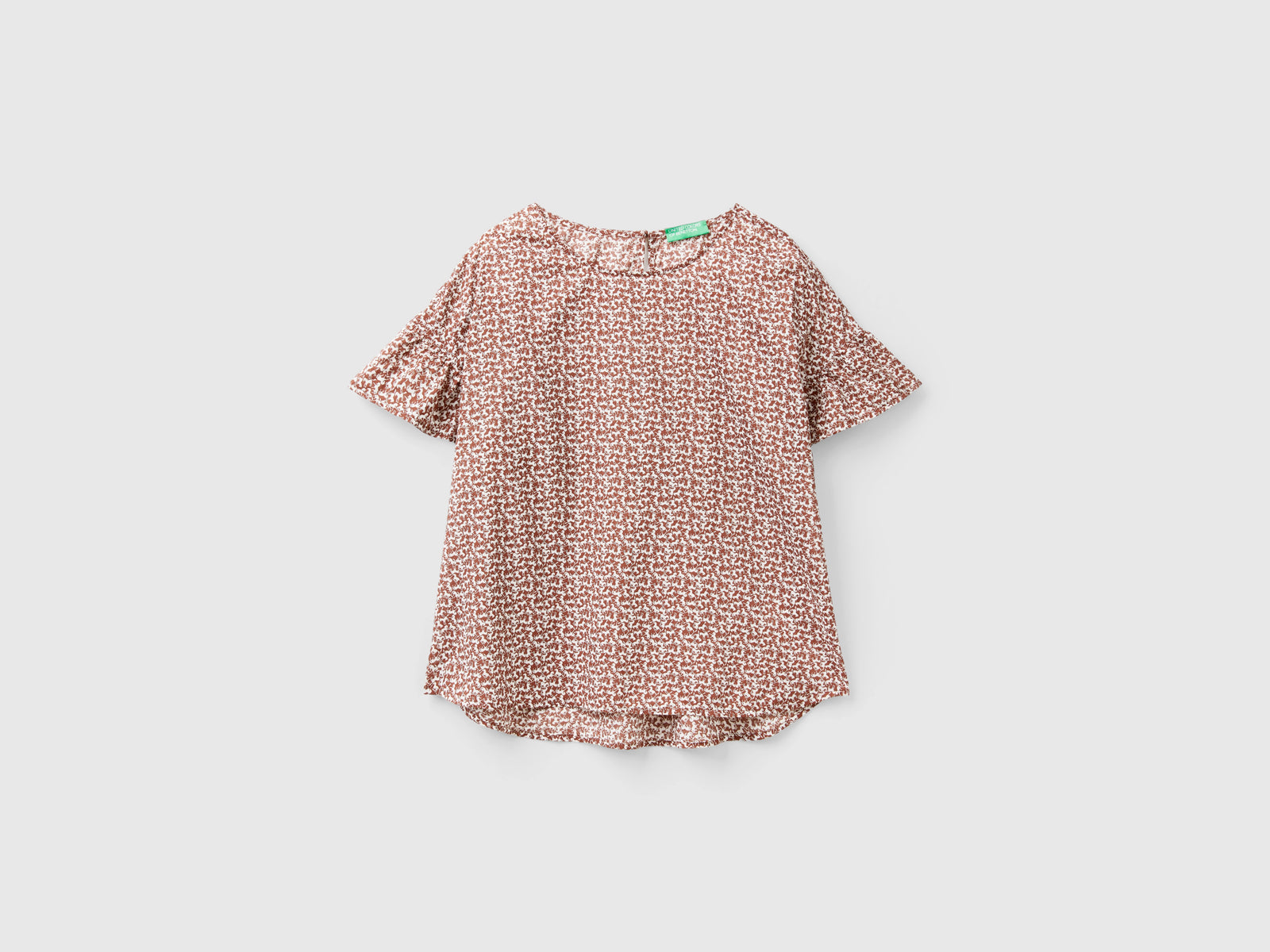 Blusa fantasia in cotone leggero da donna marrone | Benetton Outlet
