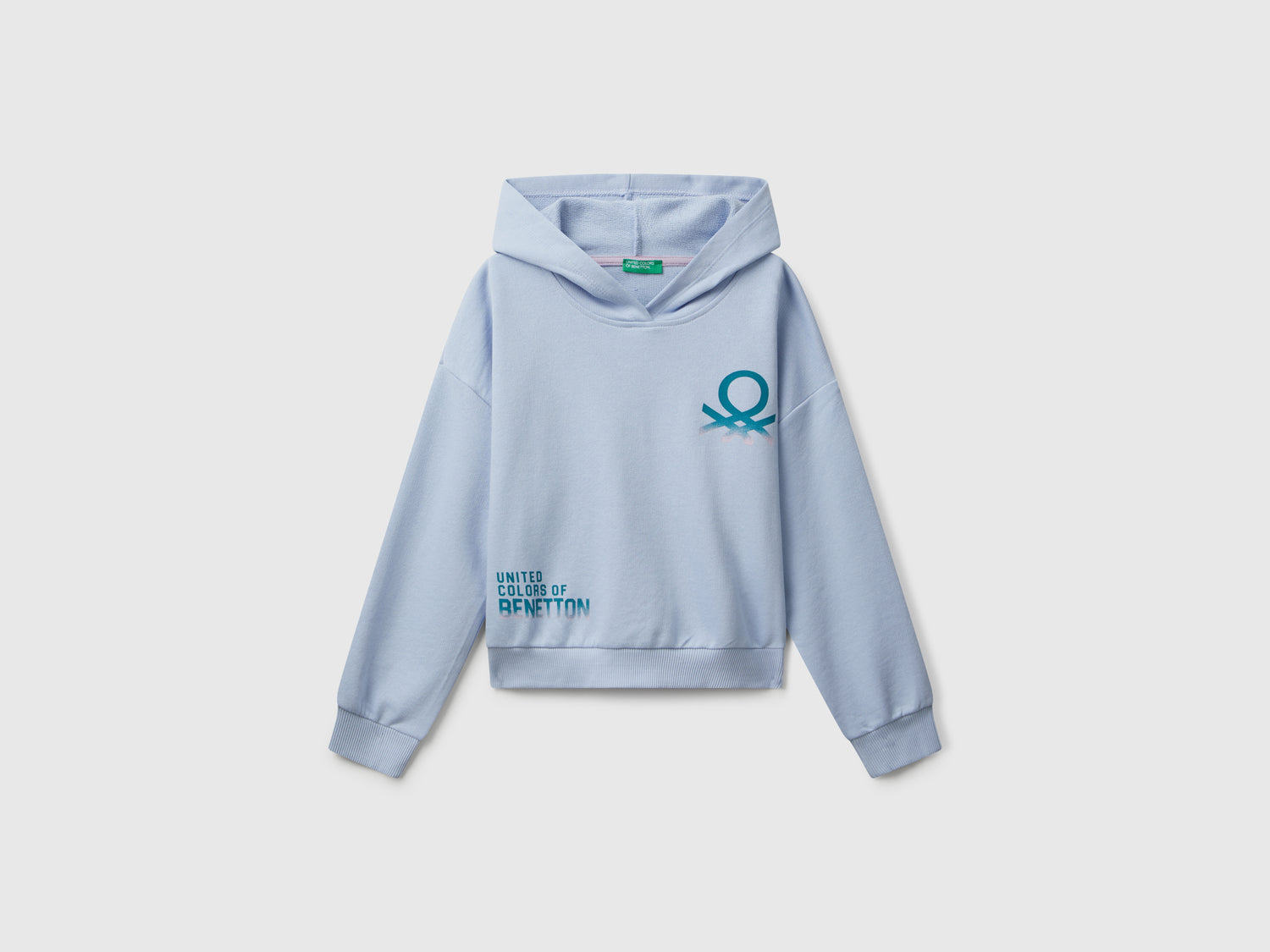 Felpa con stampa e cappuccio da bambina azzurro | Benetton Outlet