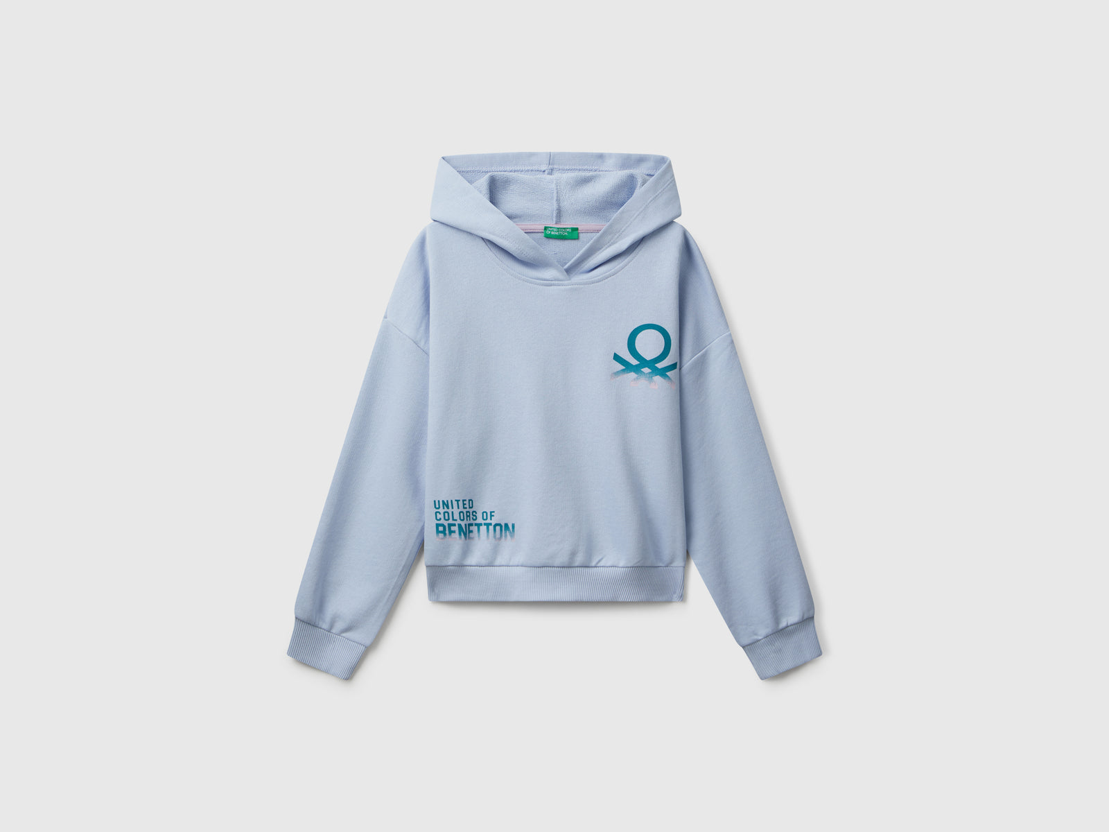 Felpa con stampa e cappuccio da bambina azzurro | Benetton Outlet