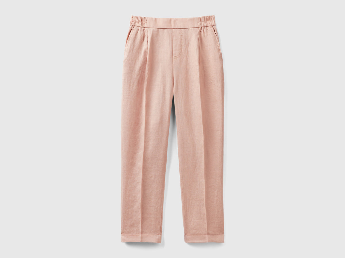 Pantaloni cropped in 100% lino