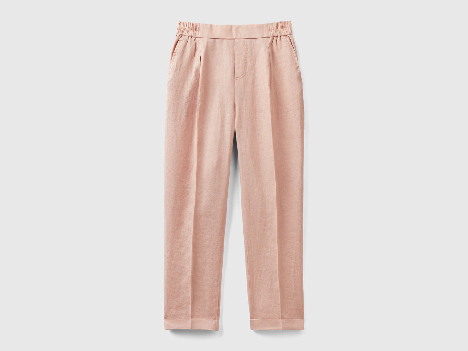 Pantaloni cropped in 100% lino da donna rosa tenue | Benetton Outlet