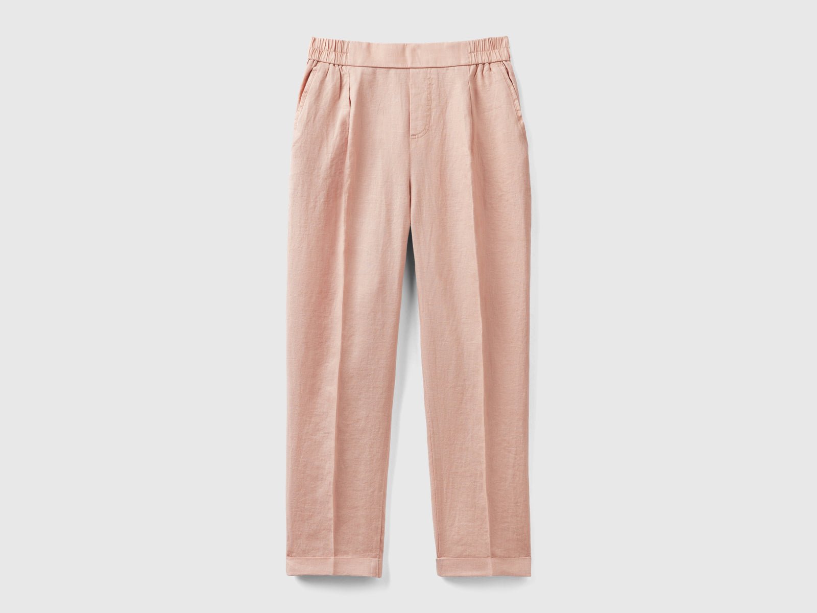 Pantaloni cropped in 100% lino da donna rosa tenue | Benetton Outlet