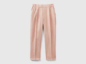 Pantaloni cropped in 100% lino
