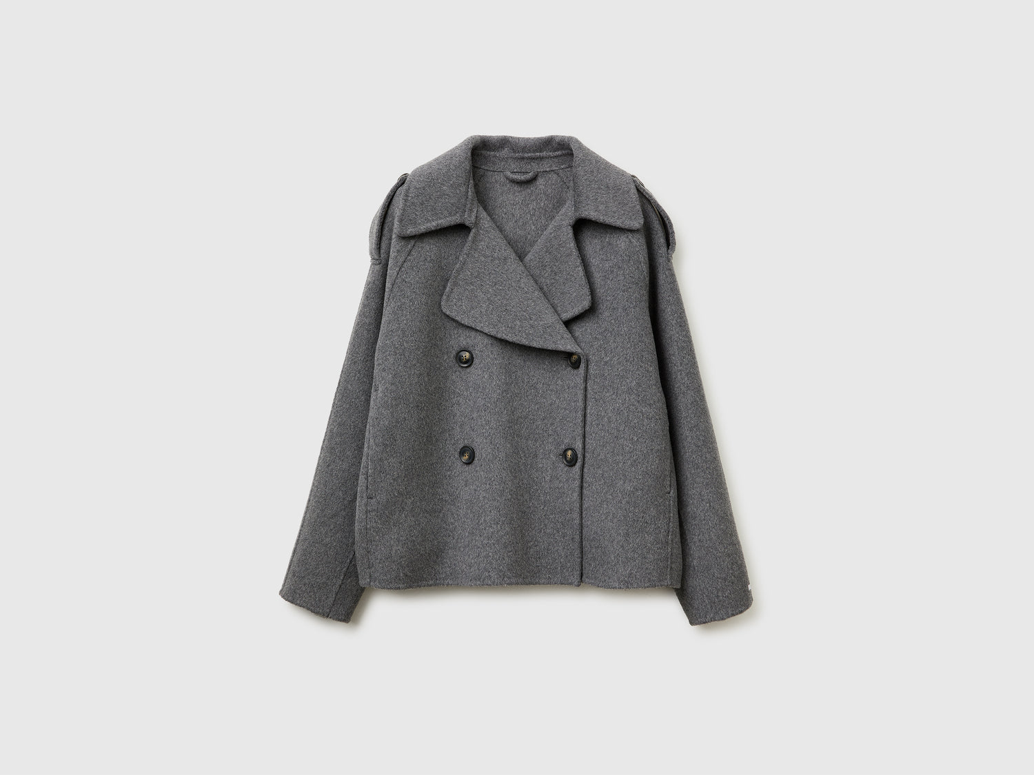 Cappotto doppiopetto 100% lana da donna grigio | Benetton Outlet