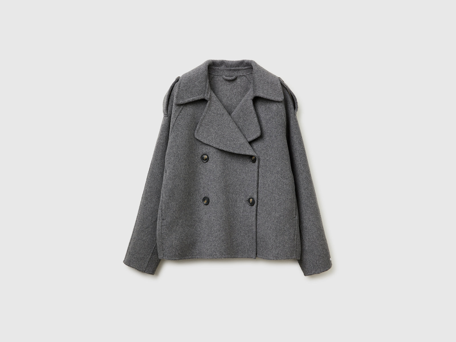 Cappotto doppiopetto 100% lana da donna grigio | Benetton Outlet