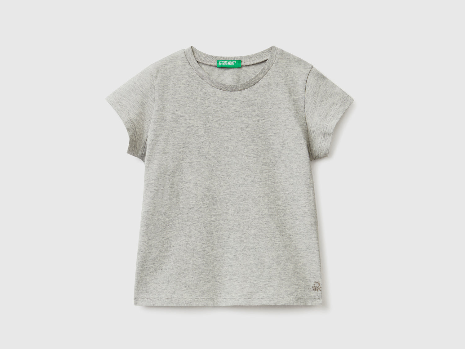 Maglietta girocollo a manica corta in puro cotone da bimba grigio chiaro | Benetton Outlet