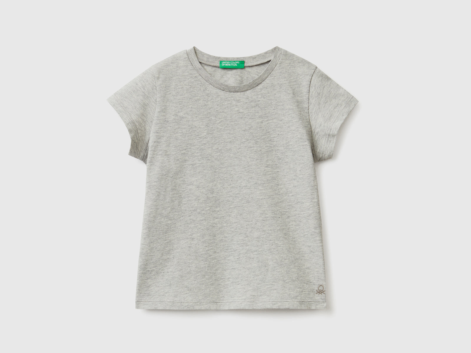 Maglietta girocollo a manica corta in puro cotone da bimba grigio chiaro | Benetton Outlet