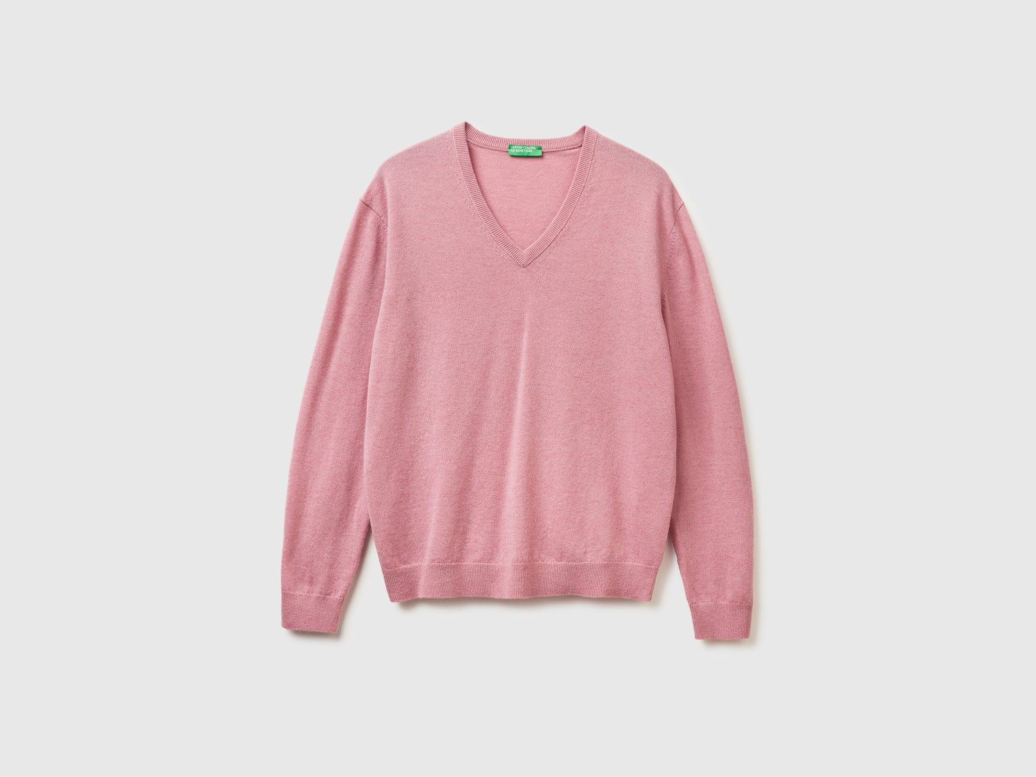 Maglia scollo a V rosa mélange in pura lana Merino da uomo rosa pastello | Benetton Outlet