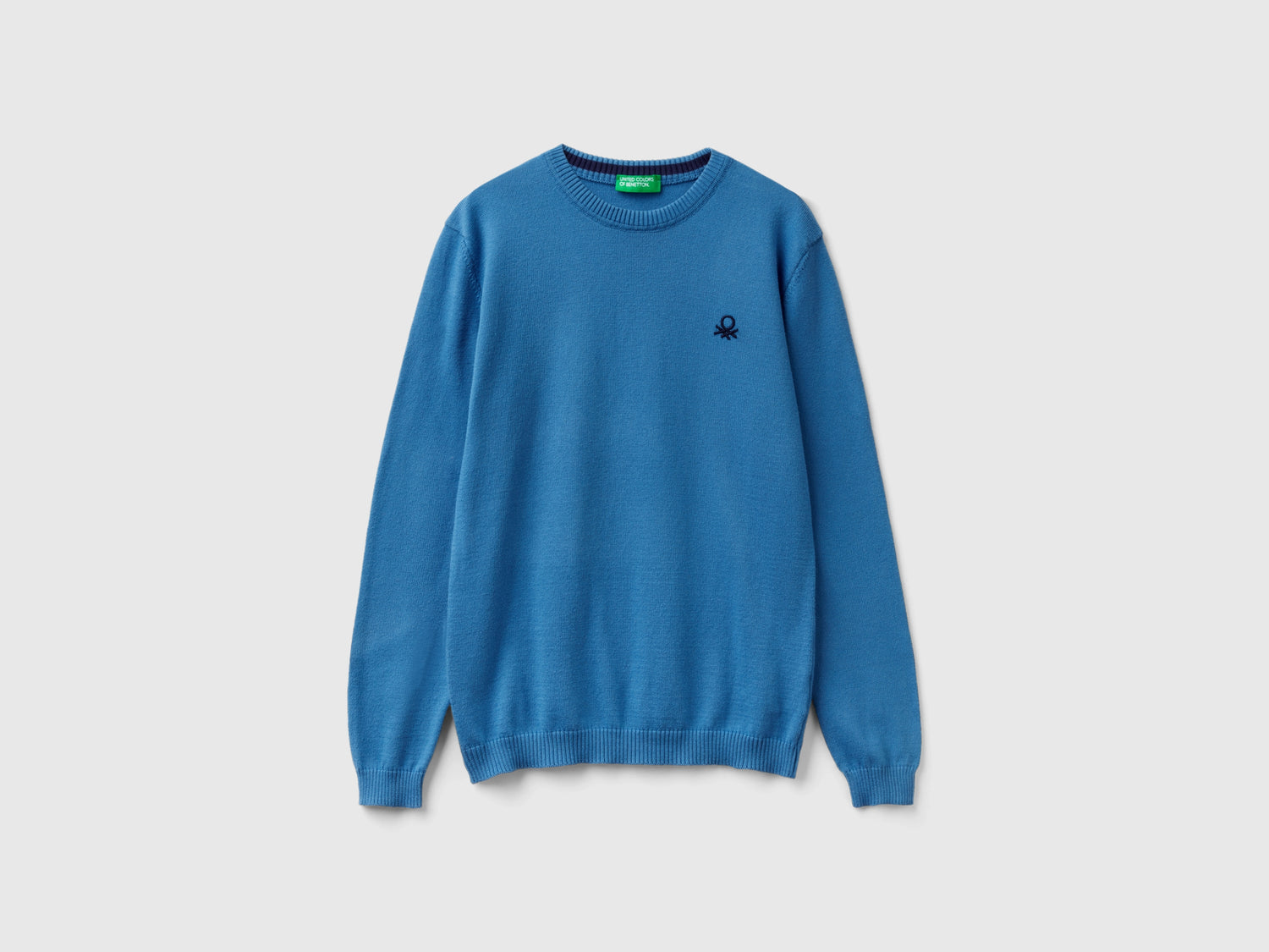 Maglia in puro cotone con logo da bambino blu | Benetton Outlet