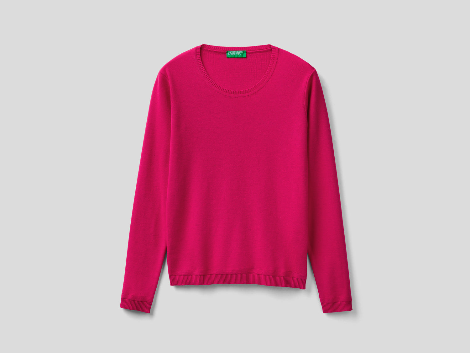 Maglia girocollo in puro cotone da donna ciclamino | Benetton Outlet