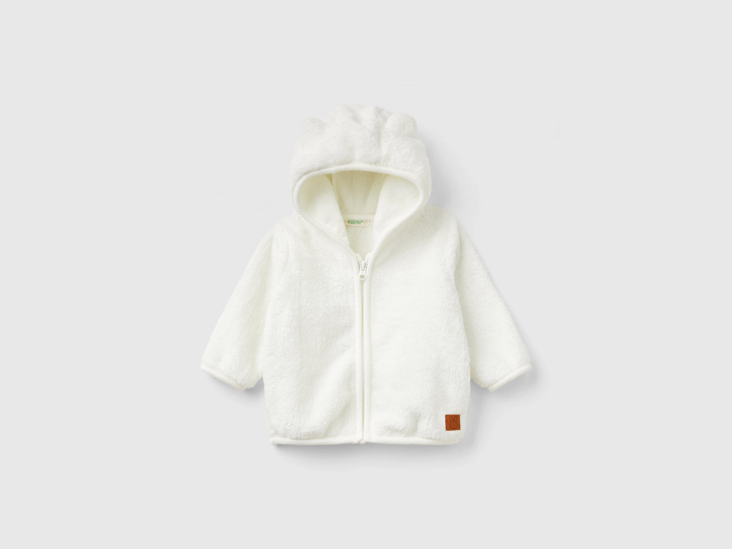 Felpa in pelliccetta sintetica con zip da neonato bianco panna | Benetton Outlet