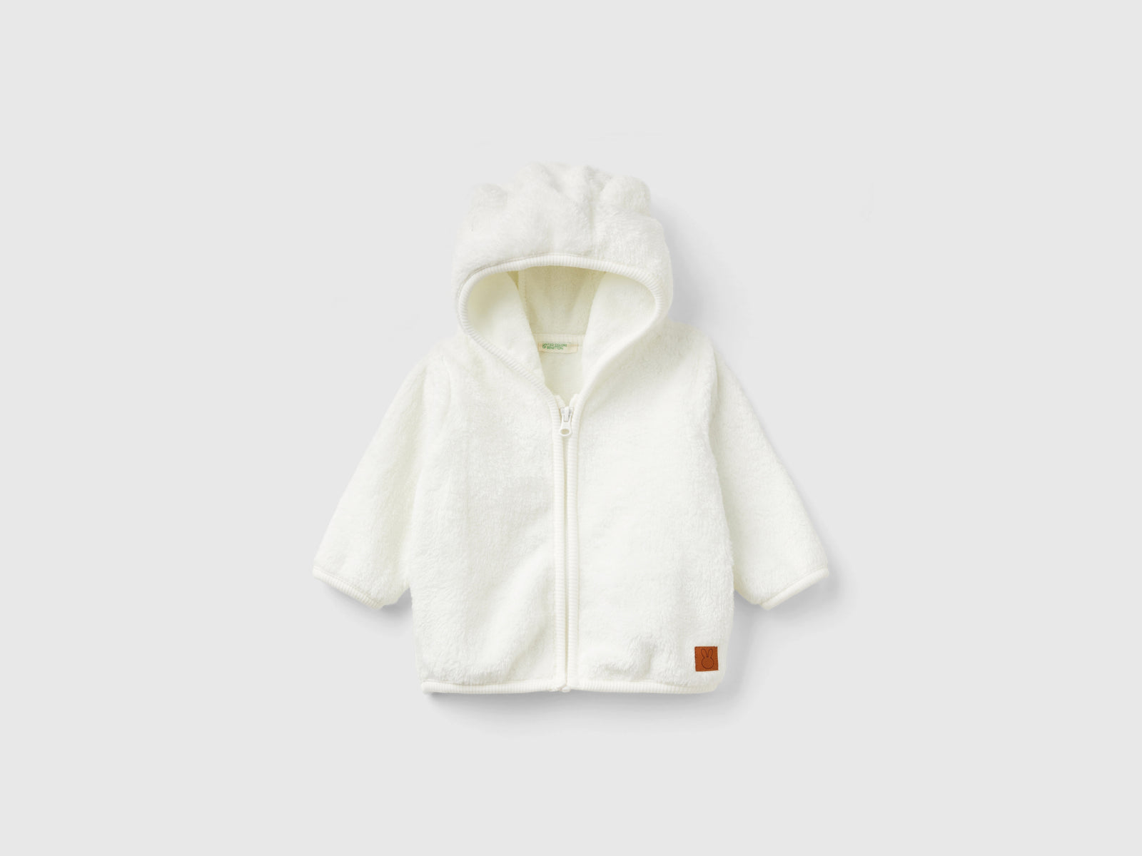 Felpa in pelliccetta sintetica con zip da neonato bianco panna | Benetton Outlet