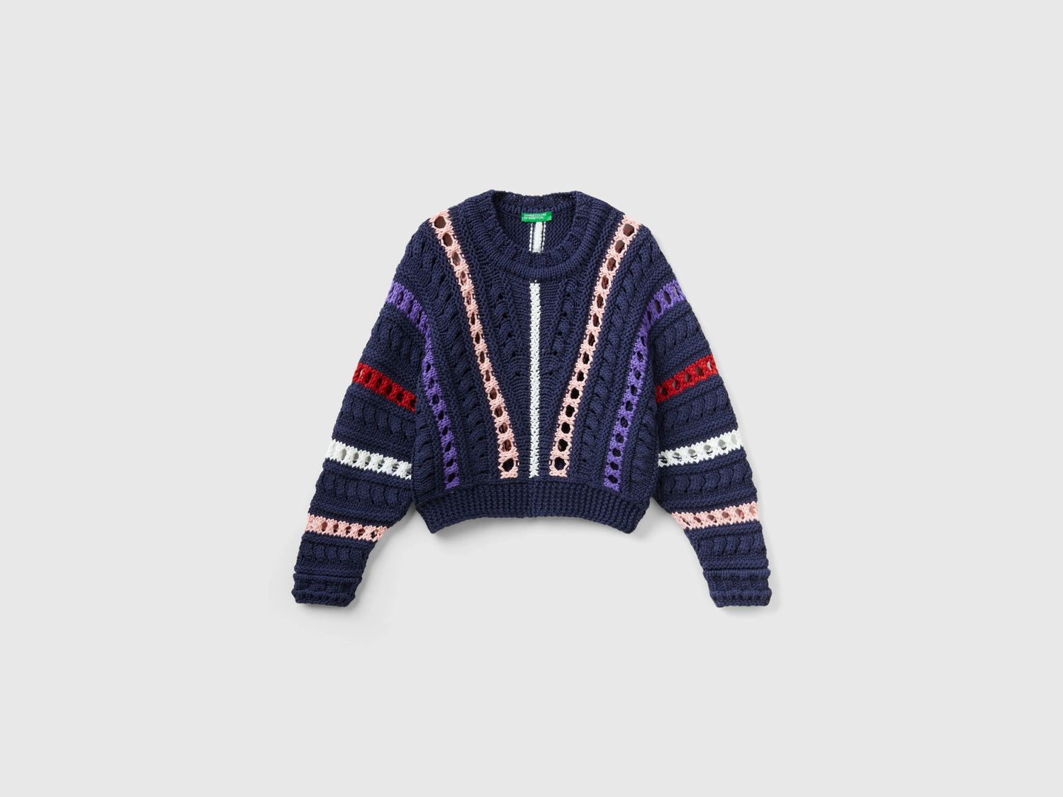 Maglia con trecce e trafori da bambina blu scuro | Benetton Outlet