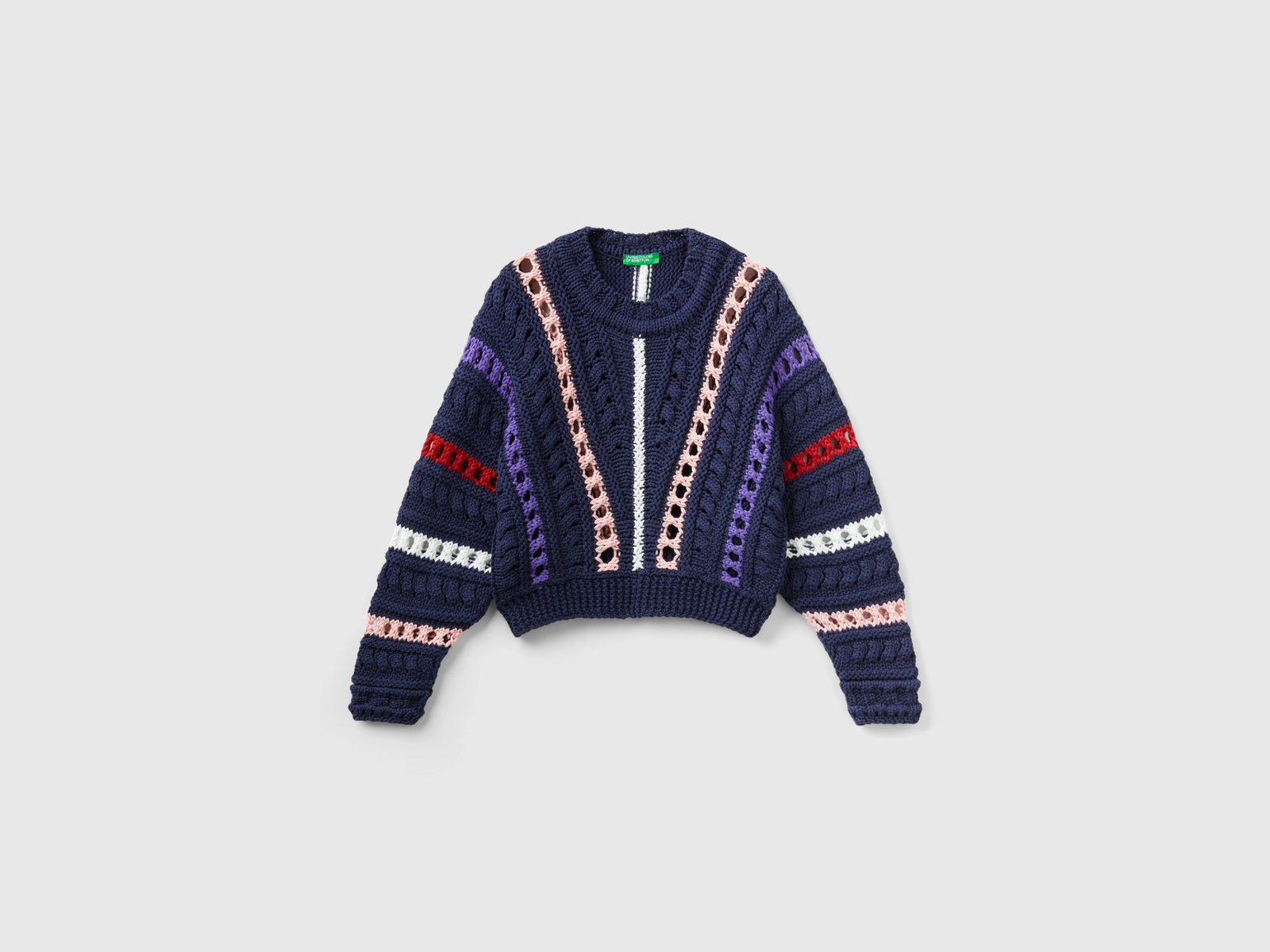 Maglia con trecce e trafori da bambina blu scuro | Benetton Outlet