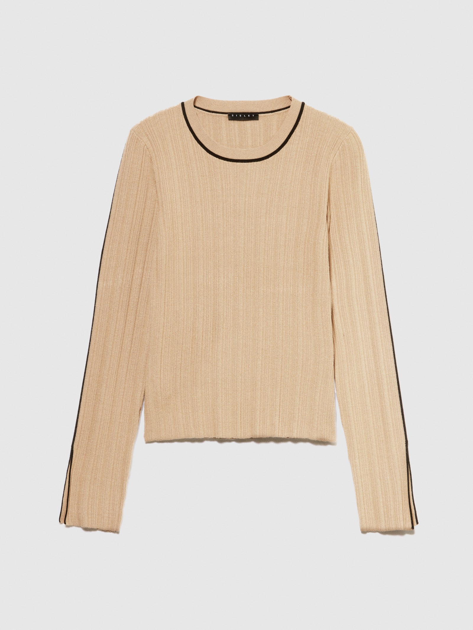 Maglia slim fit a costine da donna cammello | Sisley Outlet