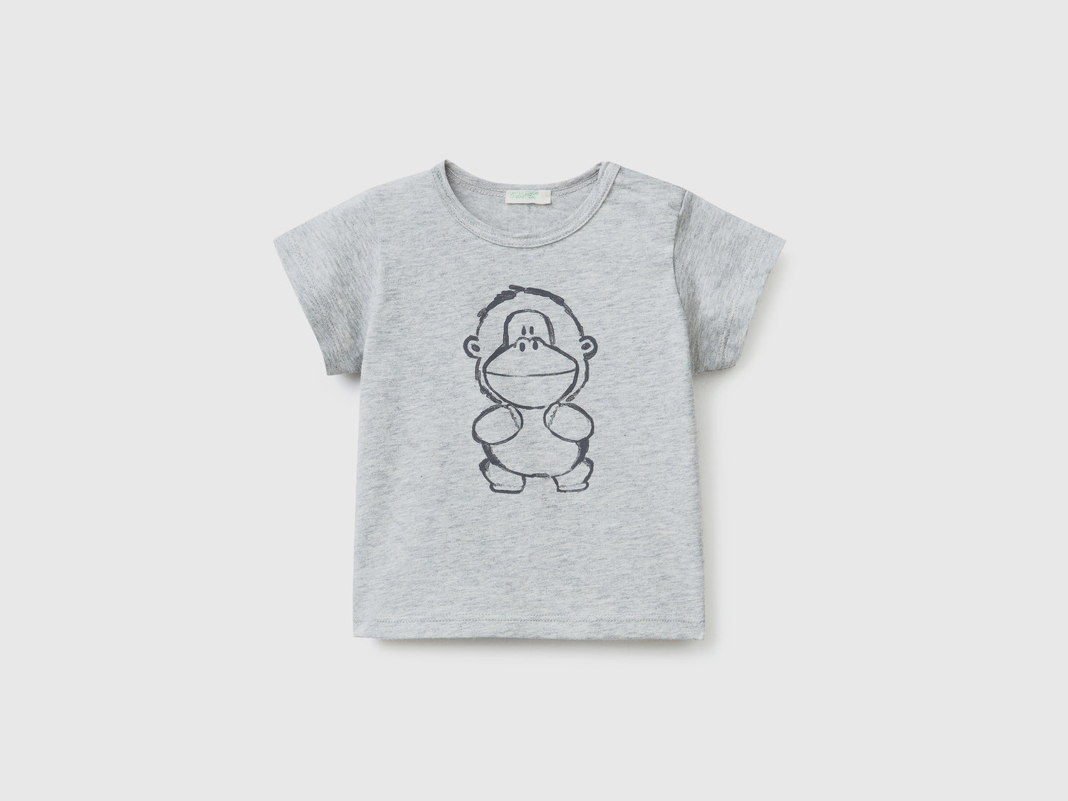 Maglietta girocollo a manica corta in puro cotone da neonato grigio chiaro | Benetton Outlet