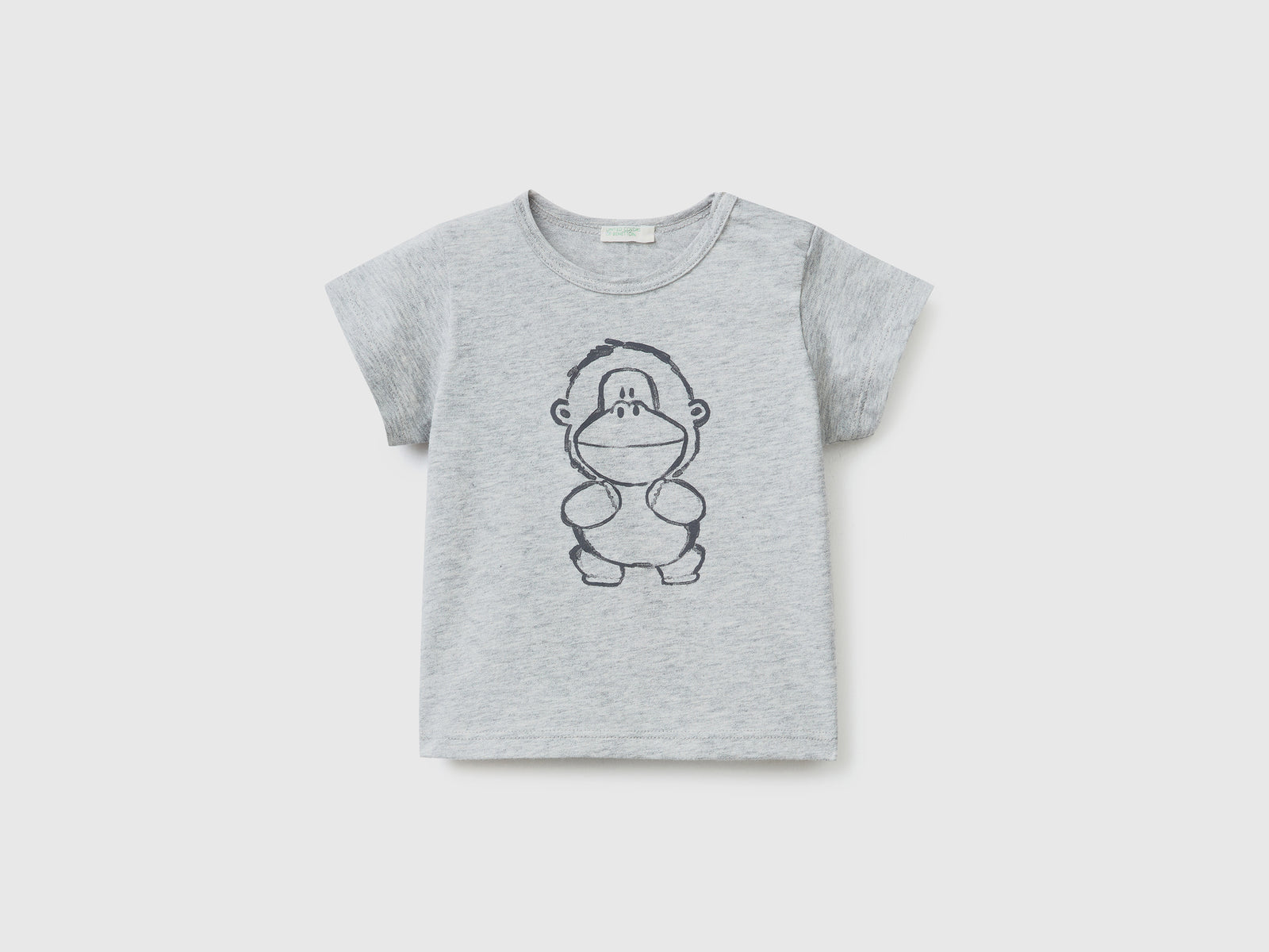 Maglietta girocollo a manica corta in puro cotone da neonato grigio chiaro | Benetton Outlet