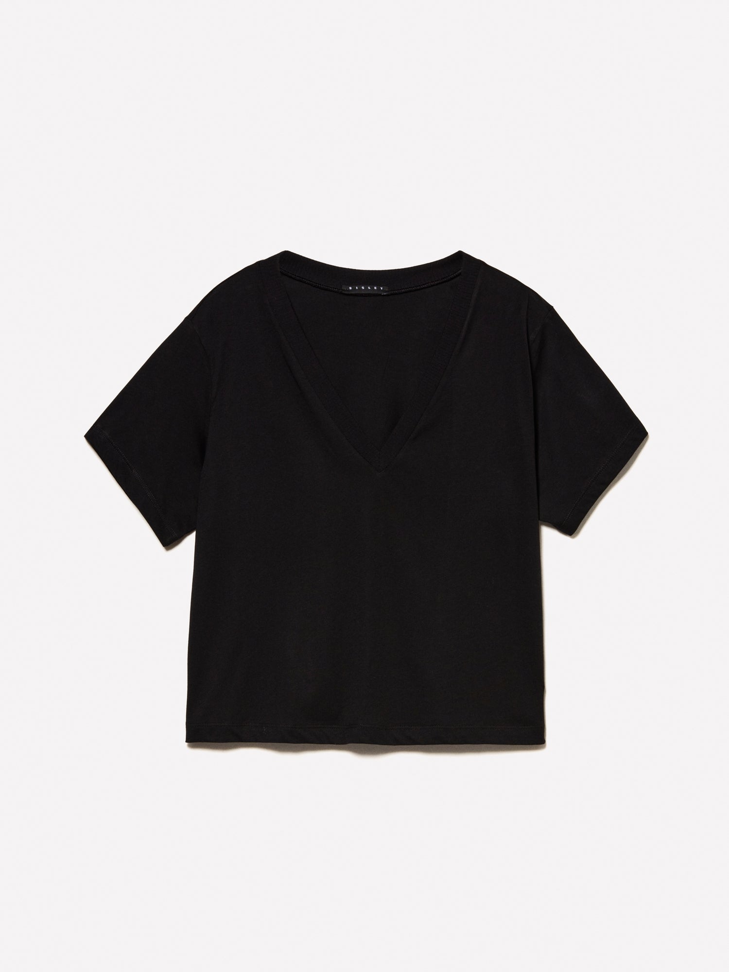 T-shirt con scollo a V da donna nero | Sisley Outlet
