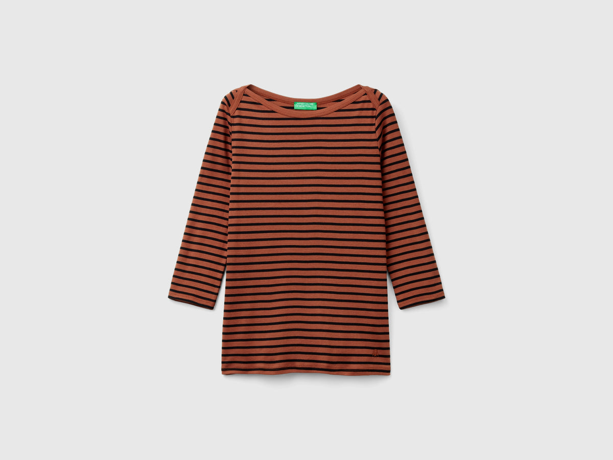 T-shirt manica 3/4 a righe in puro cotone