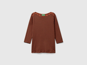 T-shirt manica 3/4 a righe in puro cotone
