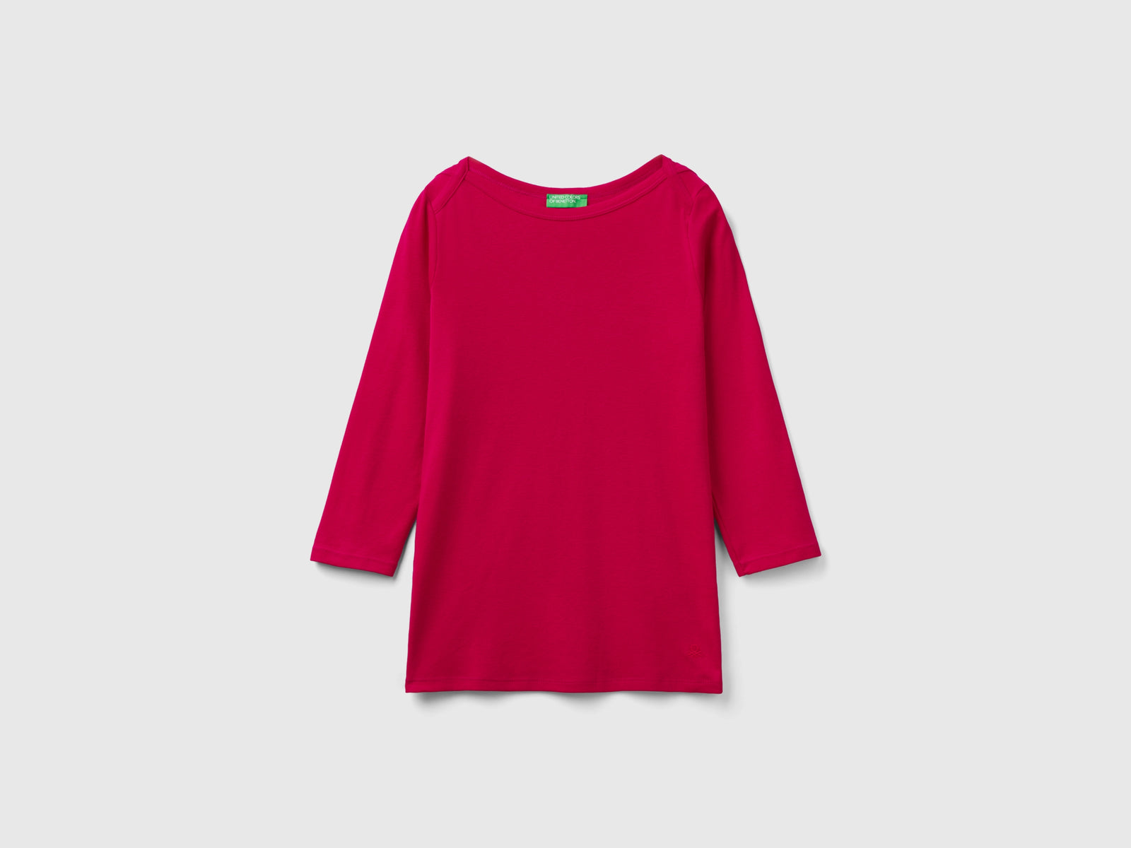 T-shirt con scollo a barchetta 100% cotone da donna ciclamino | Benetton Outlet