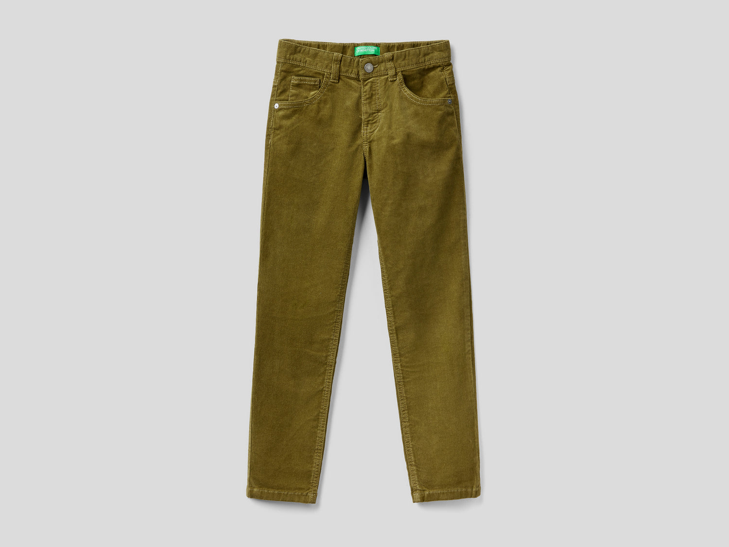 Pantaloni slim fit in velluto stretch da bambino verde militare | Benetton Outlet