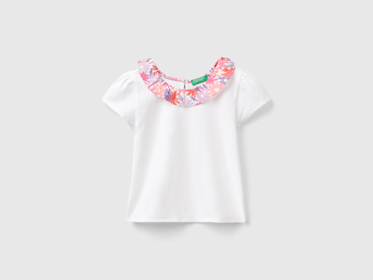 Maglietta con colletto floreale da bimba bianco | Benetton Outlet