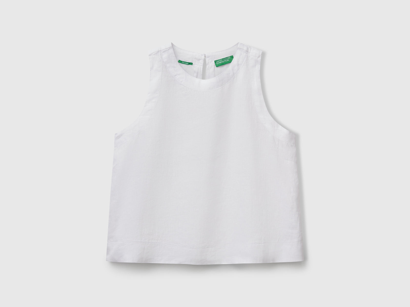 Top smanicato in puro lino da donna bianco | Benetton Outlet