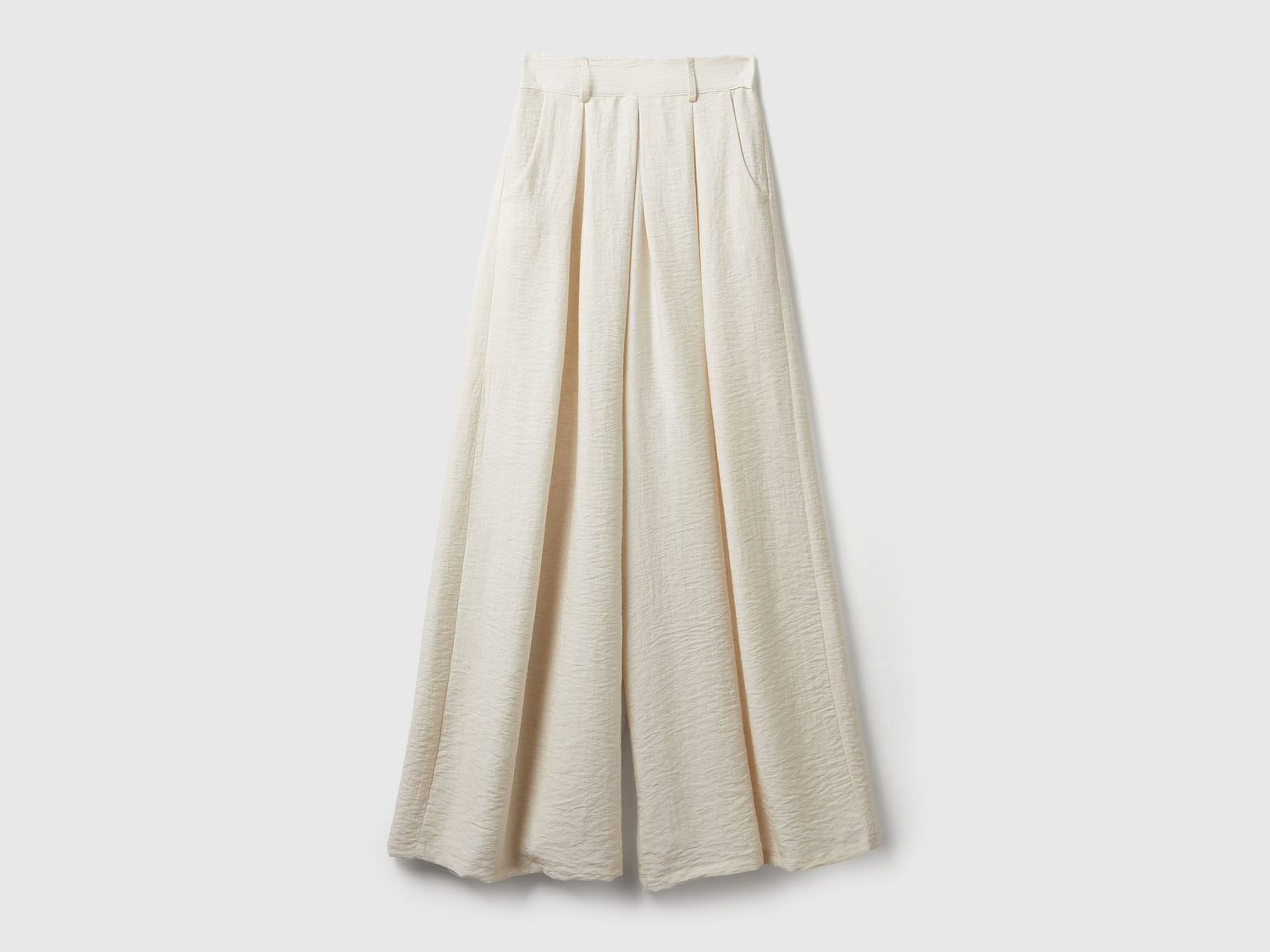 Pantaloni ampi in misto viscosa da donna bianco panna | Benetton Outlet